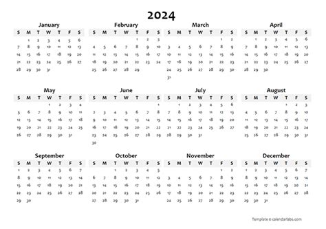 2024 Yearly Blank Calendar Template Free Printable Templates