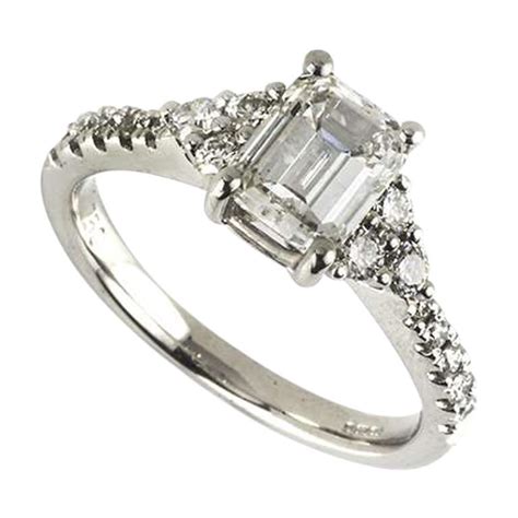 14k white gold ring size: GIA Certified Emerald Cut Diamond Three-Stone Engagement ...