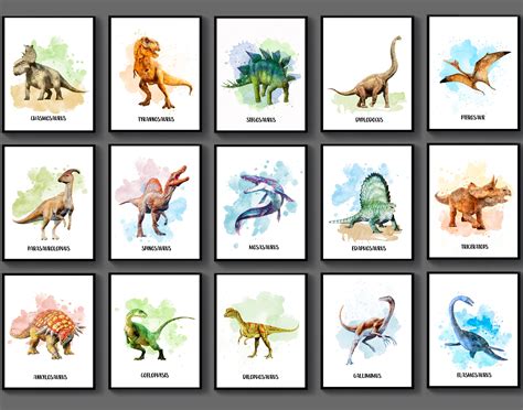 15 Types Of Dinosaurs Print Set Dinosaur Decor Watercolor Etsy Singapore