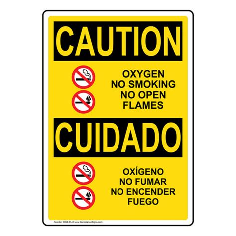 Vertical Oxygen No Smoking No Open Flames Bilingual Sign Osha Caution