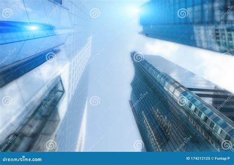 Modern Skyscrapers Double Exposure Future Blurred Background Stock