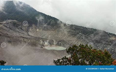 Crater Of The Mount Tangkuban Parahu With Sulfur Smoke Bandung
