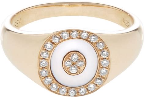 Anissa Kermiche Diamond Mother Of Pearl Yellow Gold Ring White