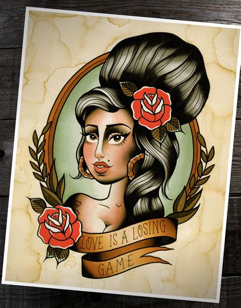 Amy Winehouse Traditional Tattoo Flash Print 11x14 Etsy Pop Art