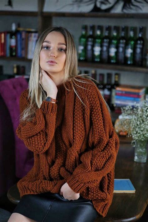 cable knit oversized sweater chunky knitwear pullover toffee color knitted sweater hand knit