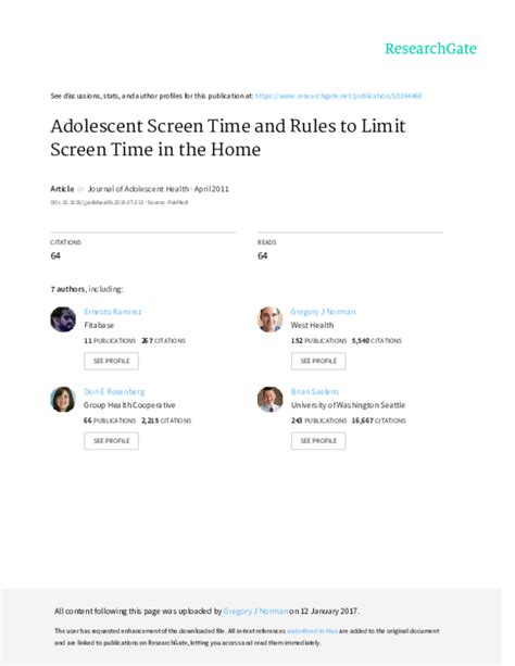Pdf Adolescent Screen Time And Rules To Limit Screen Time In The Home