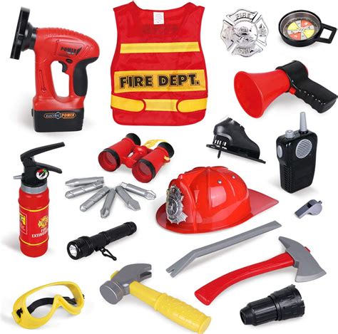 23 Pieces Fireman Toys For Kids Fire Fighter Costume Pretend Play