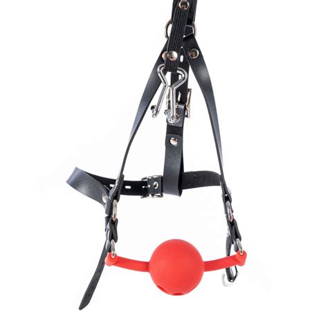 Bdsm Bondage Harness With Silicone Hollow Mouth Gag Ball And Nose Hook For Fetish Slave Role