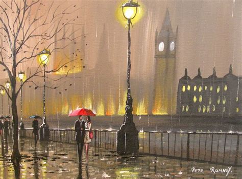 An Original Canvas Oil Painting A Night In The London Rain London