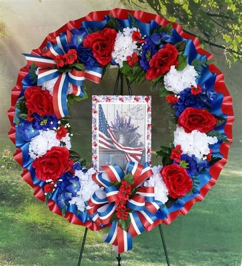 patriotic cemetery wreath red white blue flag cemetery flowers gravesite memorial day