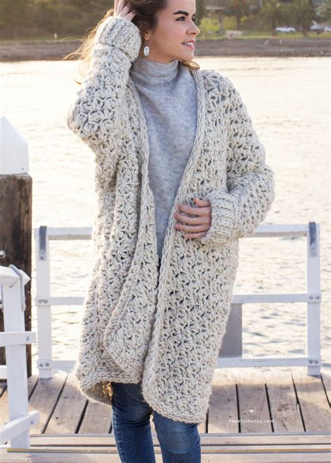 Coastal Fog Chunky Cardigan Crochet Pattern By Hopeful Honey Chunky