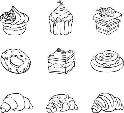 Set Of Sweets Cake Dessert Hand Drawn Illustration 9099200 Vector Art