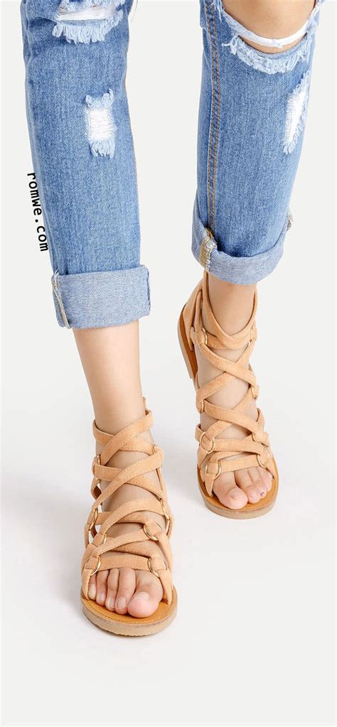 Zipper Back Strappy Pu Flat Sandals Cute Sandals Balls Clothes Boho