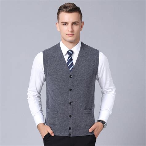 Macrosea Wool Knit Sleeveless Vest Cardigan Solid Color Business