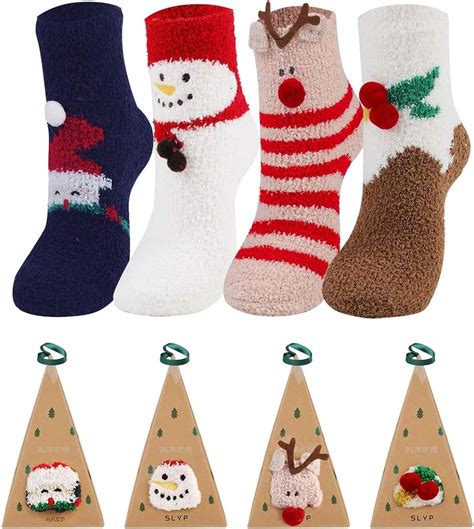 Christmas Fuzzy Socks Bulk B Bangcool Fluffy Xmas Holiday Slipper Bed Crew Socks Cute Winter