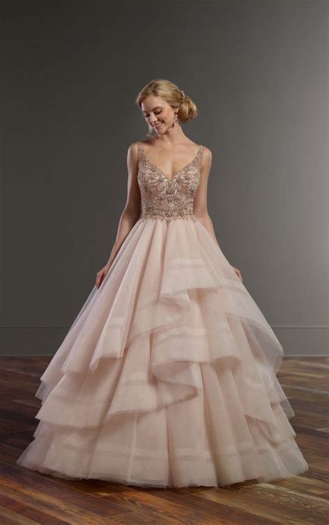 Pink dresses for mothers of a wedding can range in color from rose to coral and every style from a classic fitted sheath to sequined to ball gown. Pink Wedding Dress with Rose Gold Beading | Martina Liana ...