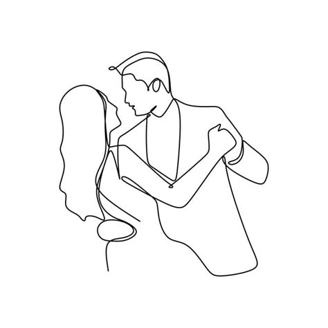 Elegant Romantic Couple In Love One Continuous Line Art Drawing Vector