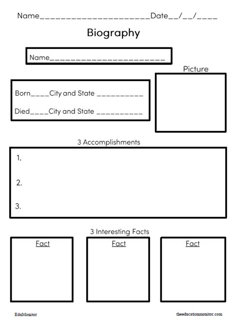 Free Biography Worksheet Printable Is A Biography Graphic Organizer For