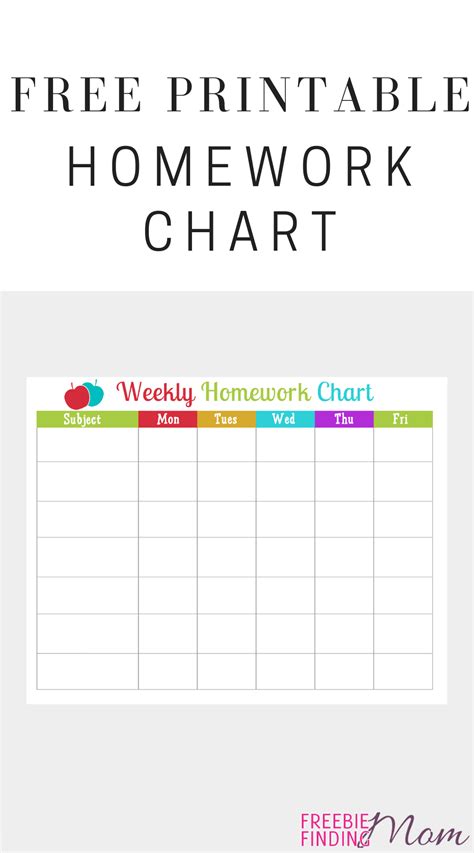 Free Homework Chart Printable Freebie Finding Mom In 2020 Homework