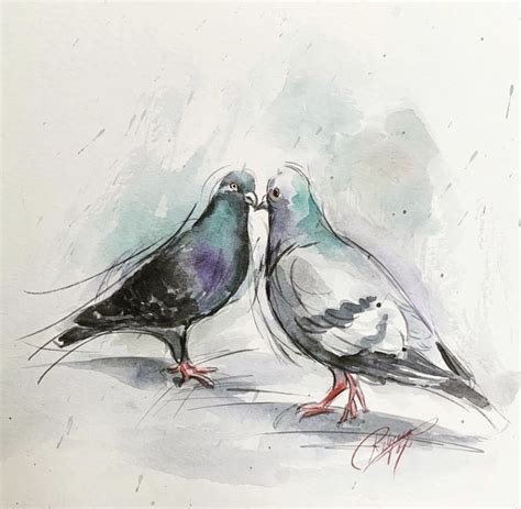 Fine Art Original Watercolor Painting Pigeon Watercolor Art Etsy
