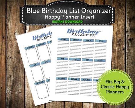 Colorful Blue Birthday List Organizer Printable Birthday