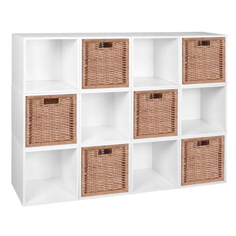 Niche Cubo Storage Set 12 Cubes And 6 Wicker Baskets White Wood Grainnatural