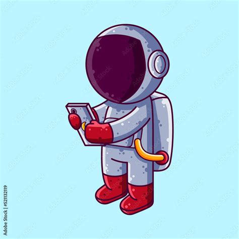 Cute Astronaut Using Smartphone Cartoon Vector Illustration Cartoon