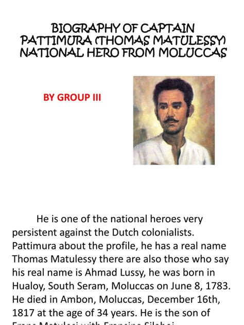 Biography Of Captain Pattimura Thomas Matulessy Pdf