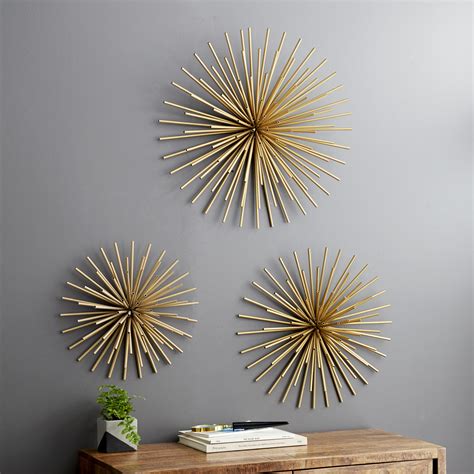 Decmode Indoor Gold Iron Tubes Contemporary Wall Decor Set Of 3