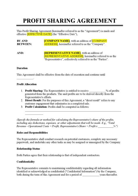 Profit Sharing Agreement Template Free Download Easy Legal Docs