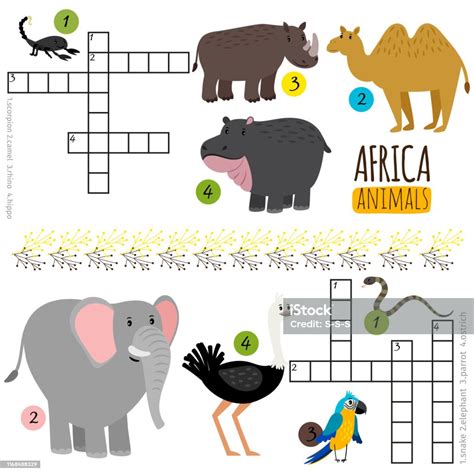 Ilustración De Mini Crucigramas De Animales Africanos Y Más Vectores