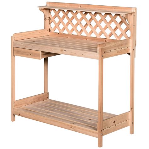 Buy Outsunny Wooden Garden Potting Table With Drawer Flower Work Bench