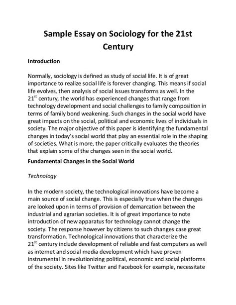 Sample Essay On Sociology For The 21st Century