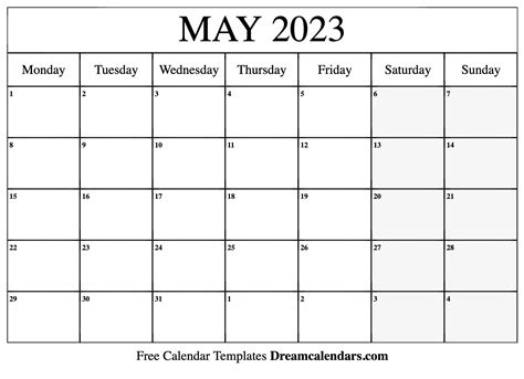 Printable May 2023 Calendar