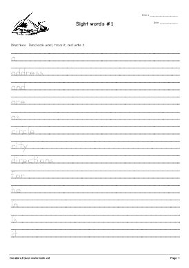 Sight Words Handwriting Worksheet Quickworksheets