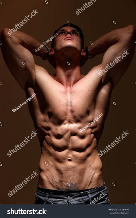 Sexy Portrait Very Muscular Shirtless Male Stock Photo 176231699