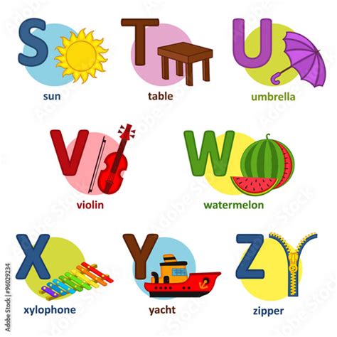 Alphabet English From S To Z Vector Illustration Eps Buy This
