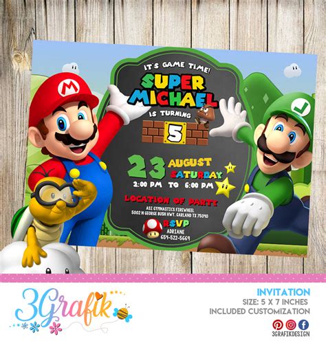 ≫ Super Mario Bros Invitation Online Editable Template Party Supplies