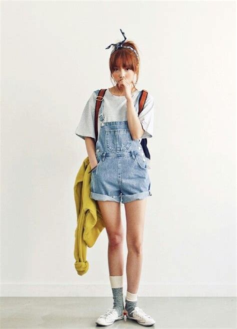 Korean Style Short Overalls Denim Skirt Outfits With Overalls Shorts