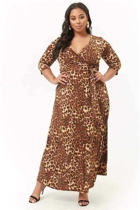 Plus Size Leopard Print Maxi Dress Formfittingsurplice Leopard Print