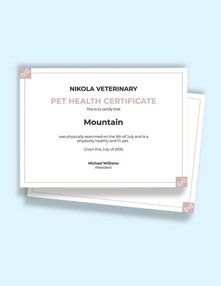 Pet Health Certificate Template Word