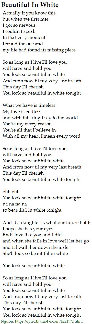 Beautiful In White Lirik : Westlife - Beautiful In White (lyrics