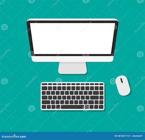 Computer Monitor and Keyboard Top View. Stock Illustration