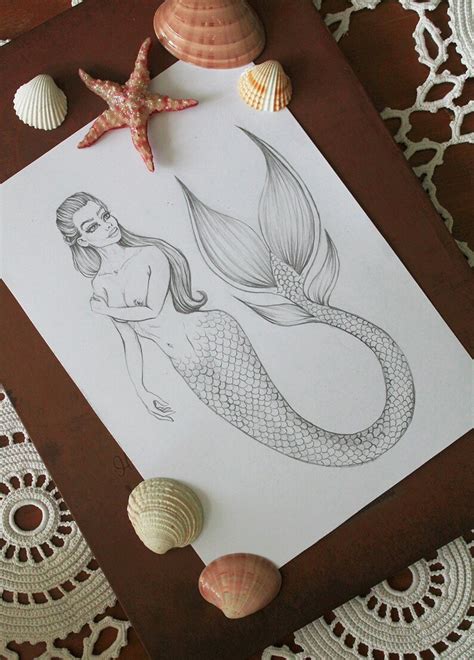 Original Art Mermaid Pencil Drawing Mermaid Graphite Pencil Drawing My Xxx Hot Girl