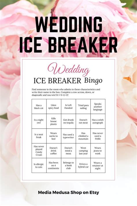 Bridal Shower Ice Breaker Game Blush Wedding Human Bingo Cards