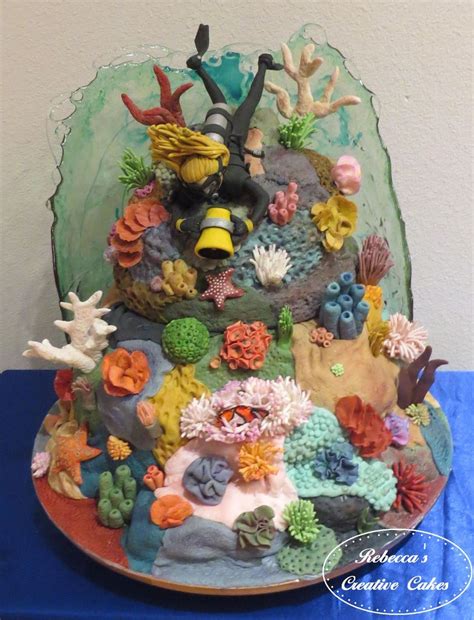 Scuba Diving Coral Reef Cake With Working Dive Light And Edible Glass