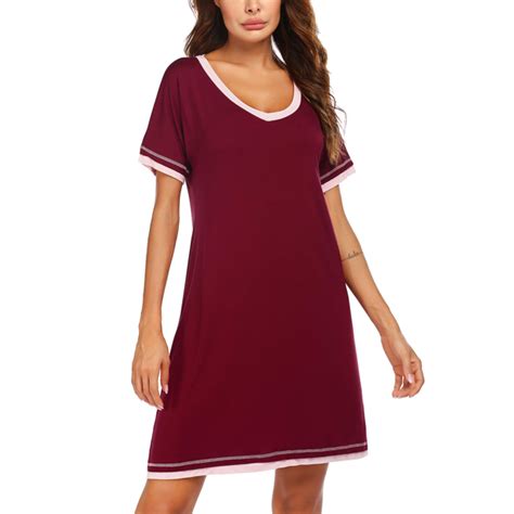 Nightgowns For Womens Short Sleeve Sleepwear Cotton V Neck Nightshirt Comfy Sleep Shirt S Xxl