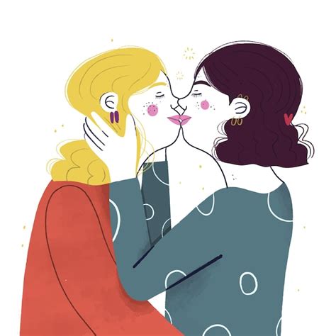 Ręcznie Rysowane Ilustracja Pocałunek Lesbijek Darmowy Wektor