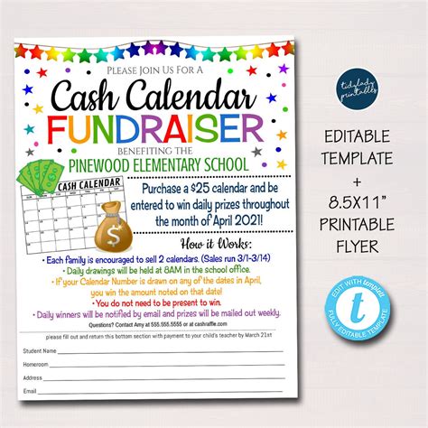 Cash Calendar Fundraiser Flyer Tidylady Printables