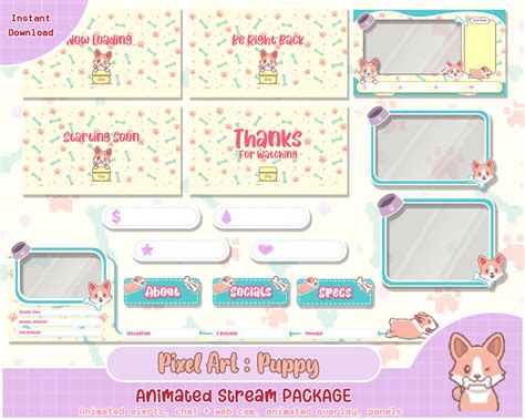 Pixel Puppy Dog Twitch Package Kawaii Twitch Overlay Twitch Etsy